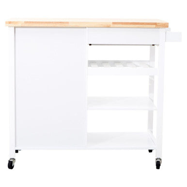 White Kitchen Trolley with Drawer and Cabinet, Frankfurt