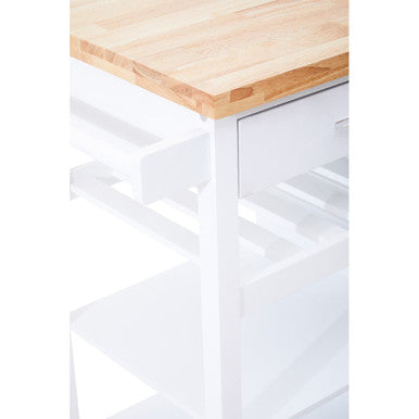 White Kitchen Trolley with Drawer and Cabinet, Frankfurt