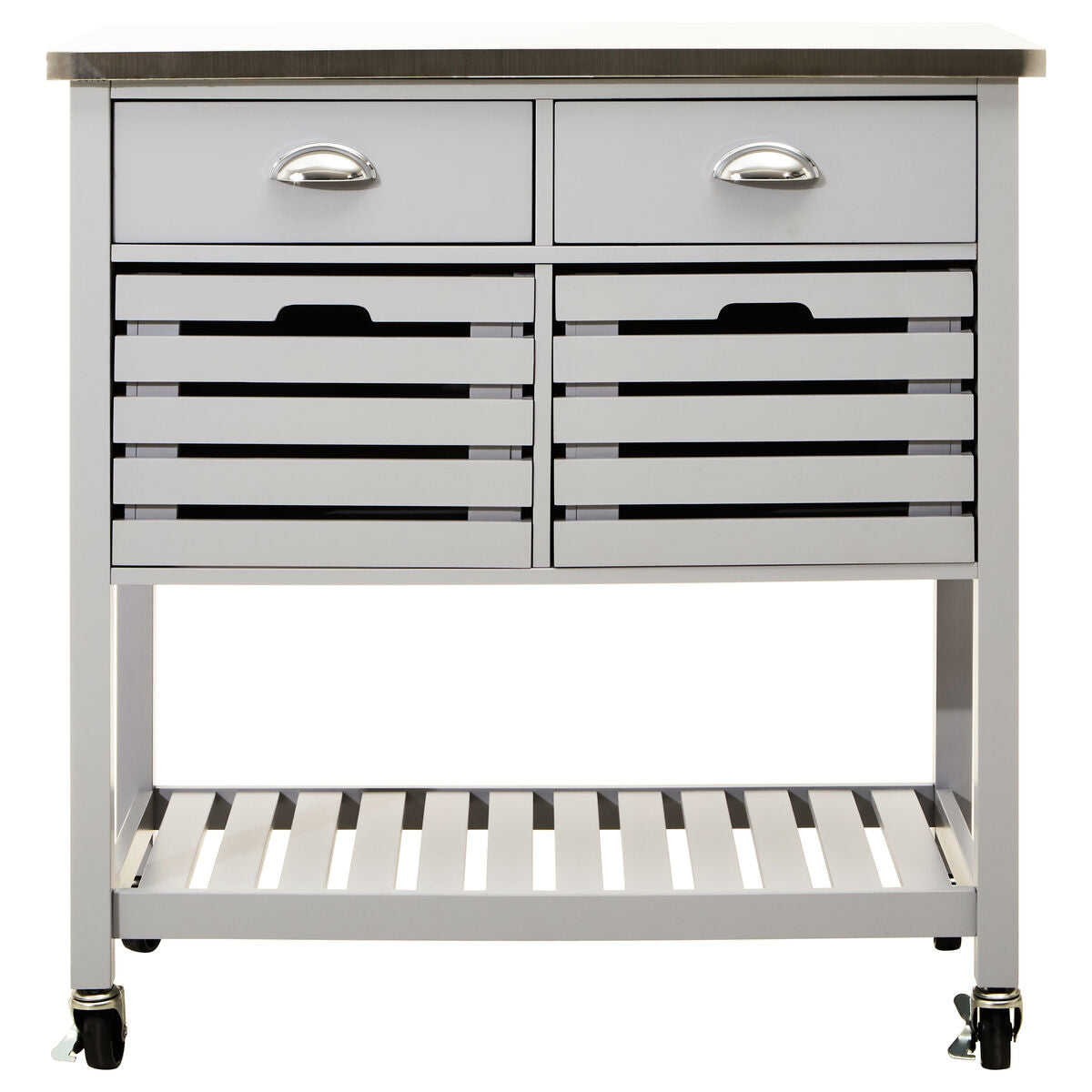 Grey Kitchen Trolley with Stainless Steel Top, Frankfurt