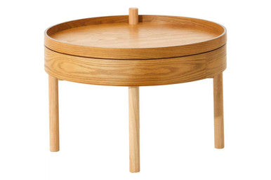 Light Oak Veneer Round Revolving Top Side Table with Hidden Storage Compartment, Viborg