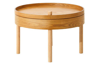 Light Oak Veneer Round Revolving Top Side Table with Hidden Storage Compartment, Viborg