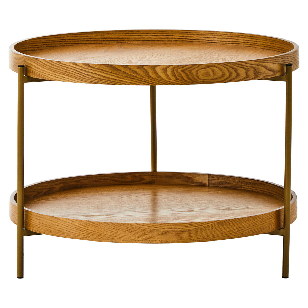 Natural Wood Veneer Round Two-Tier Side Table | Viborg