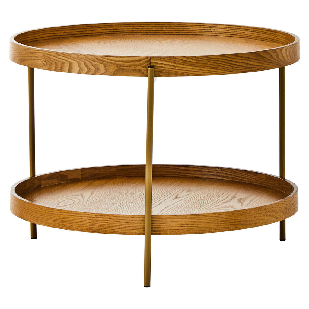 Natural Wood Veneer Round Two-Tier Side Table | Viborg