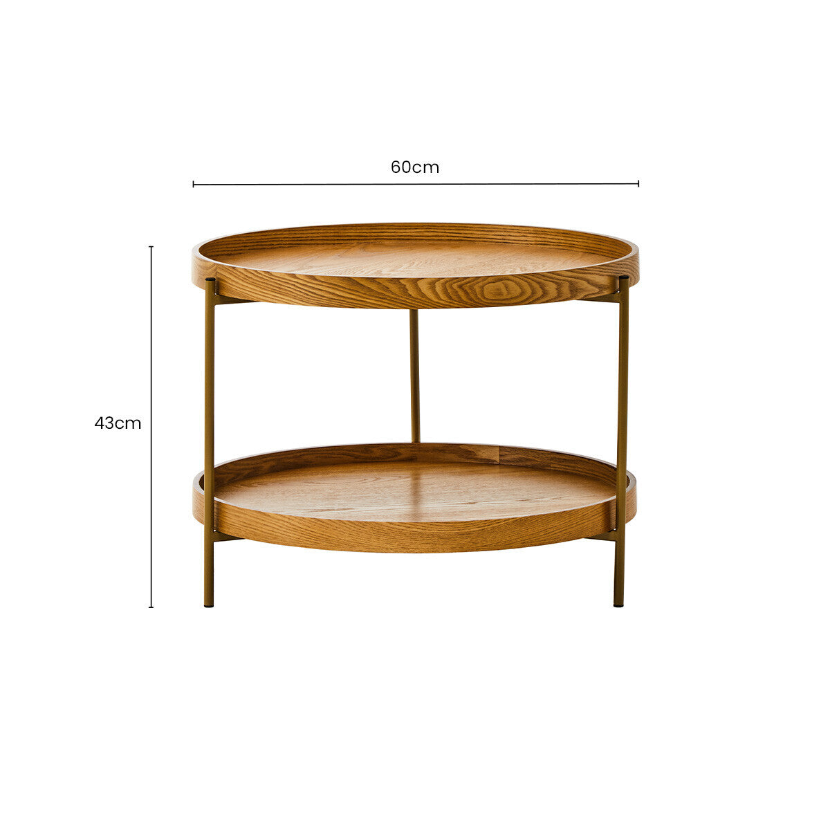 Natural Wood Veneer Round Two-Tier Side Table, Viborg