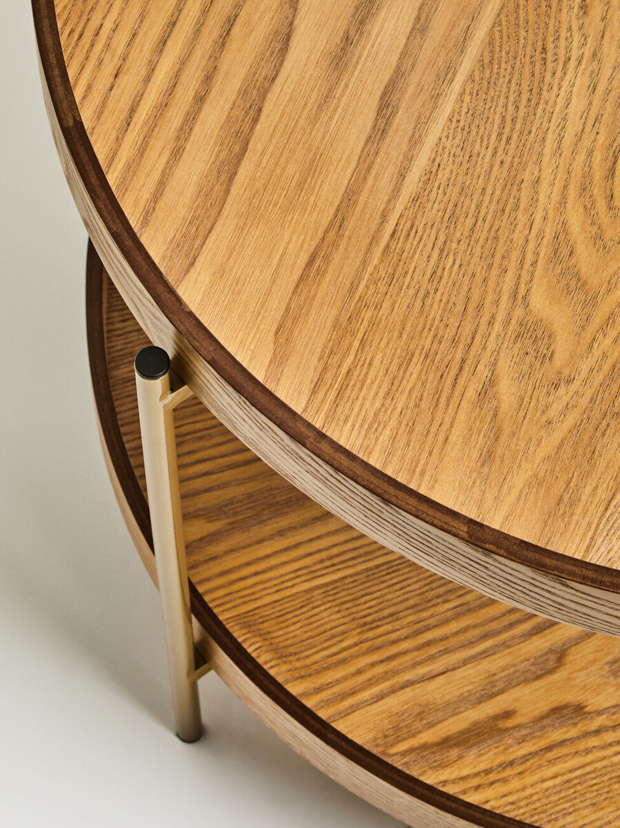 Natural Wood Veneer Round Two-Tier Side Table | Viborg