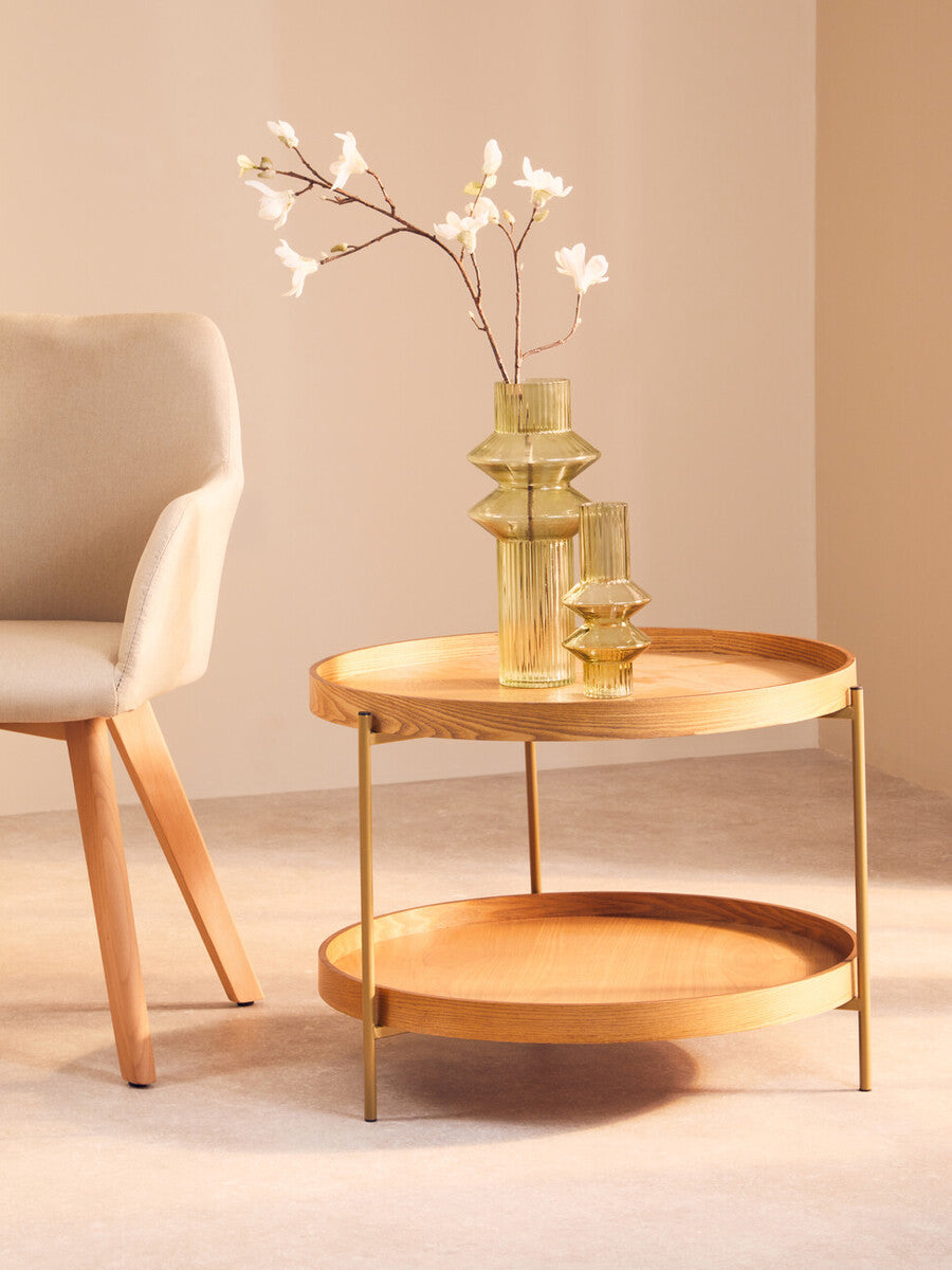 Natural Wood Veneer Round Two-Tier Side Table, Viborg