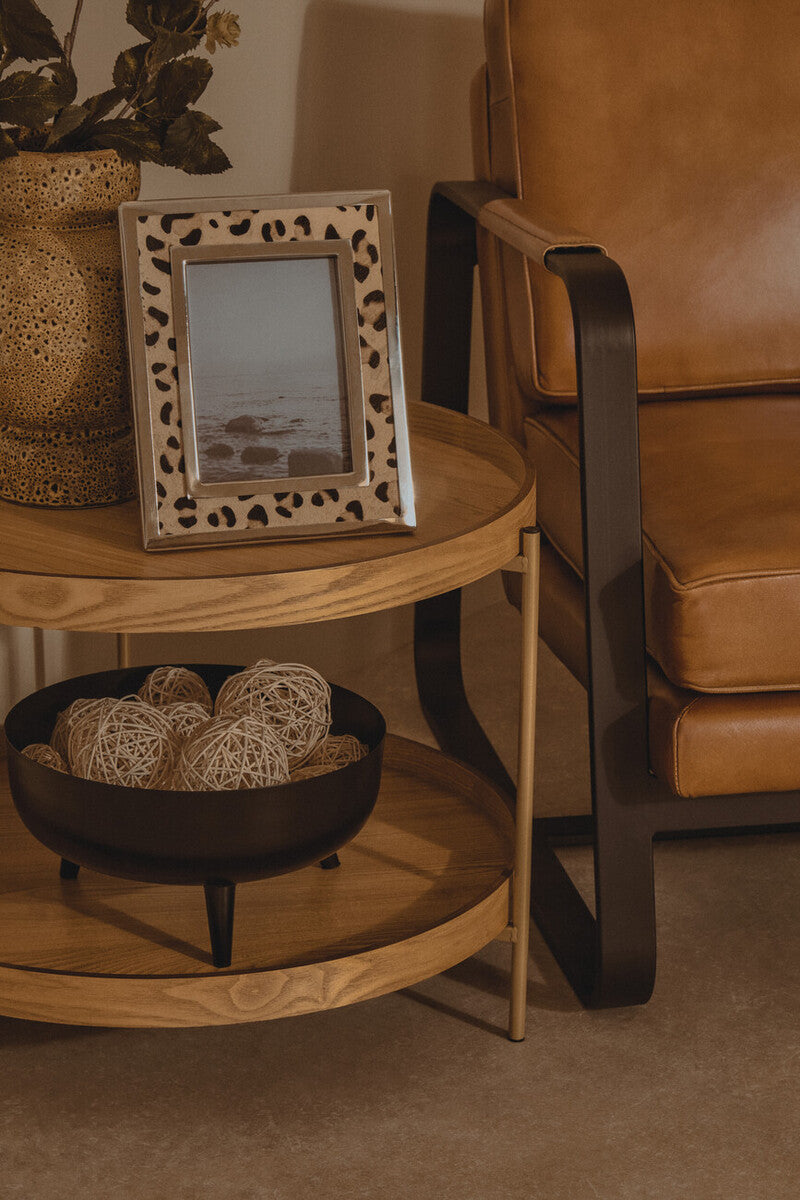 Natural Wood Veneer Round Two-Tier Side Table | Viborg