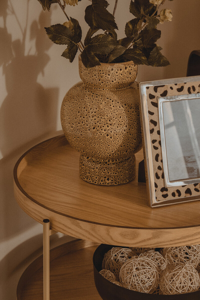 Natural Wood Veneer Round Two-Tier Side Table | Viborg