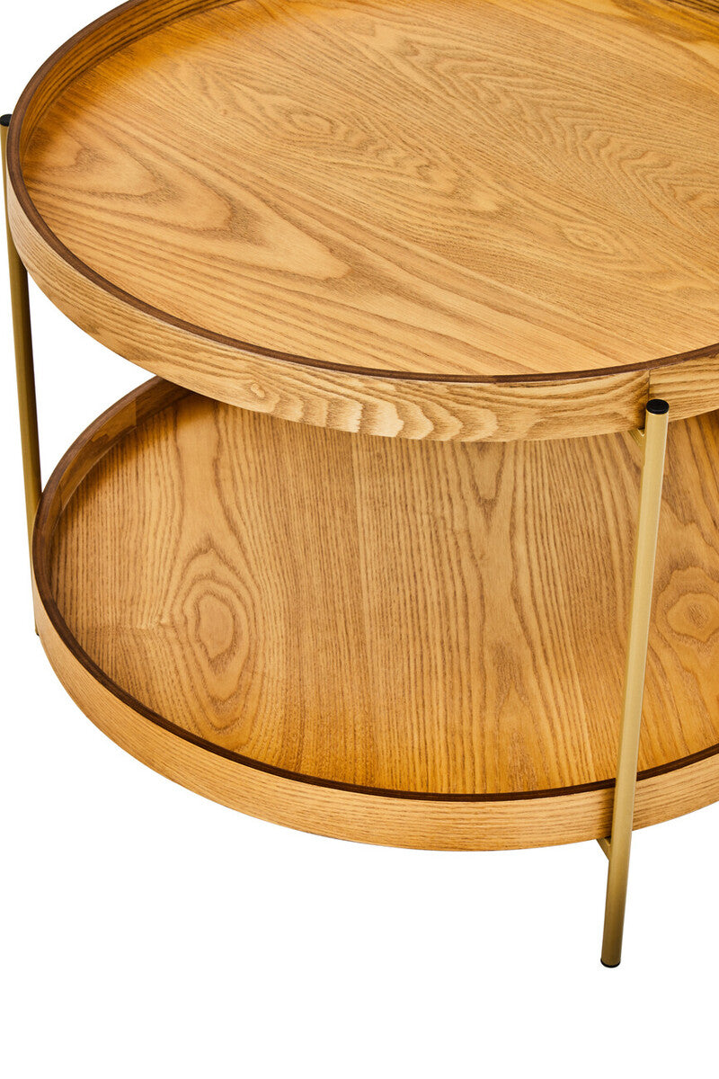 Natural Wood Veneer Round Two-Tier Side Table | Viborg