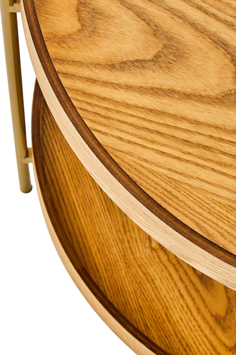 Natural Wood Veneer Round Two-Tier Side Table | Viborg