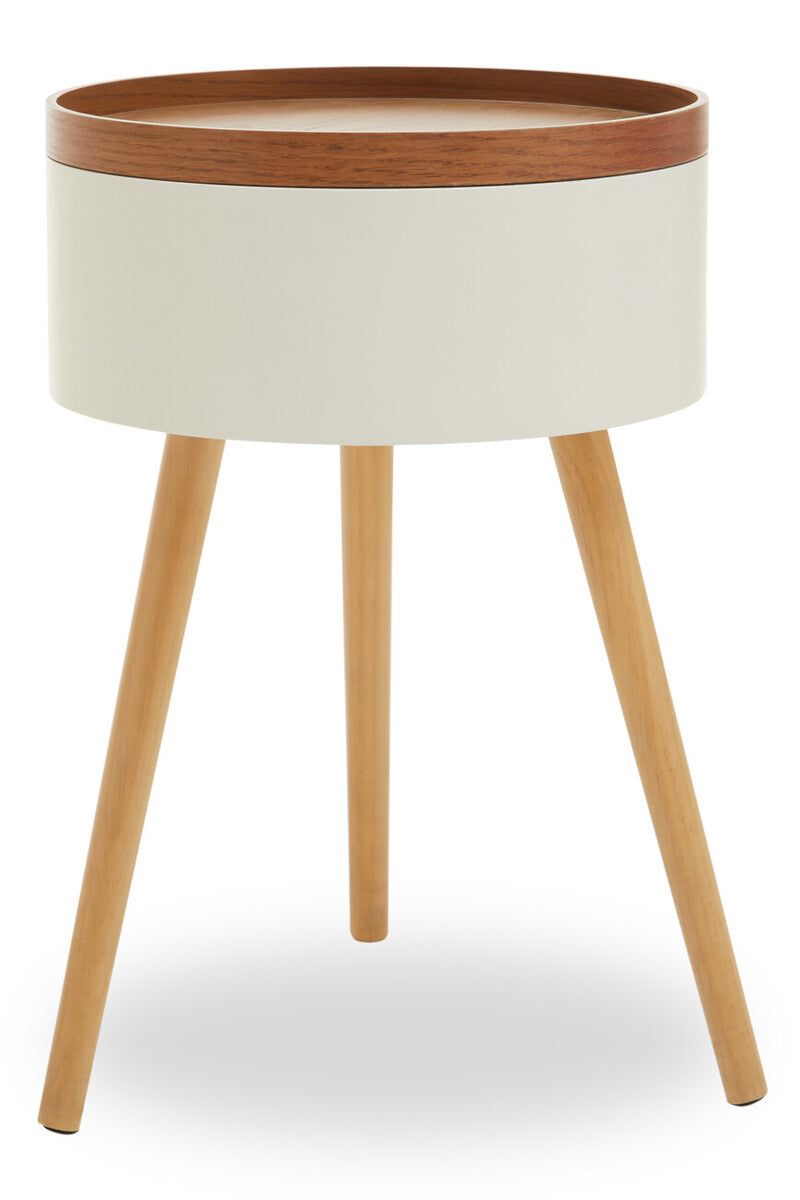 White Storage Round Side Table, Viborg