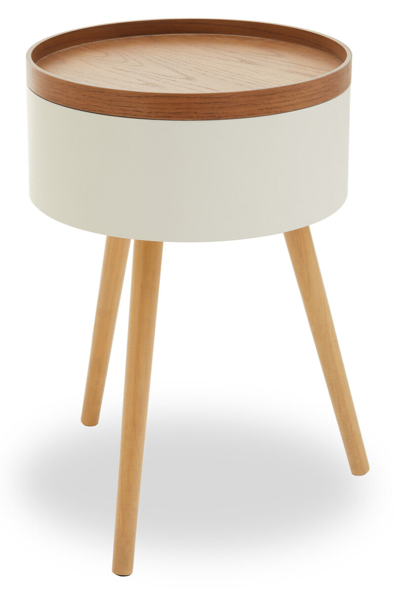 White Storage Round Side Table, Viborg