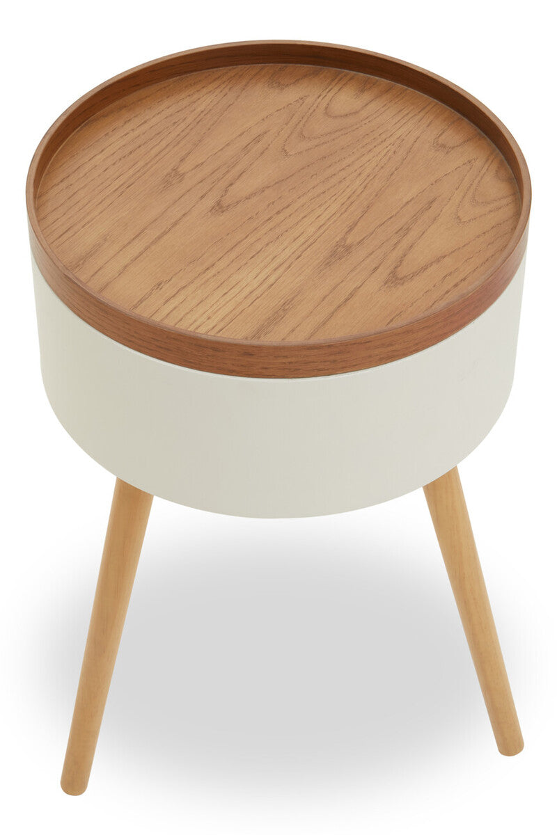 White Storage Round Side Table, Viborg