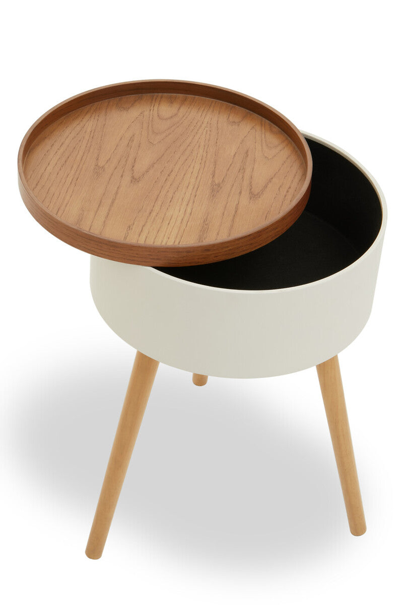 White Storage Round Side Table, Viborg