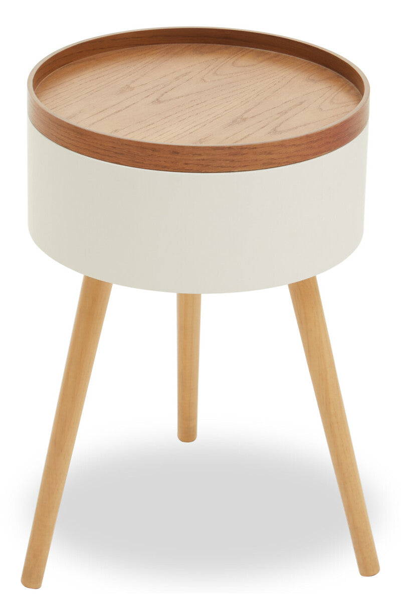 White Storage Round Side Table, Viborg