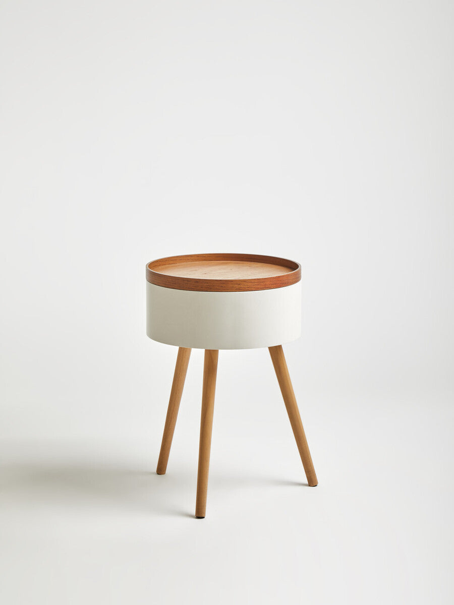 White Storage Round Side Table, Viborg