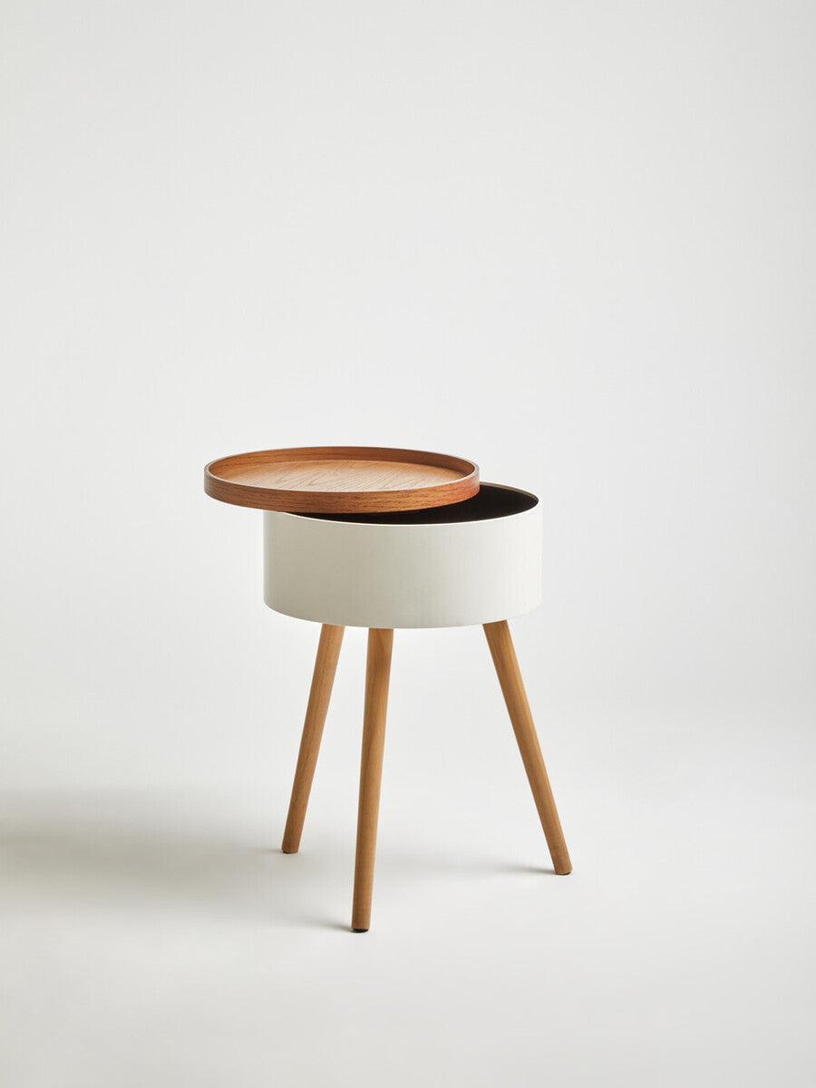 White Storage Round Side Table, Viborg