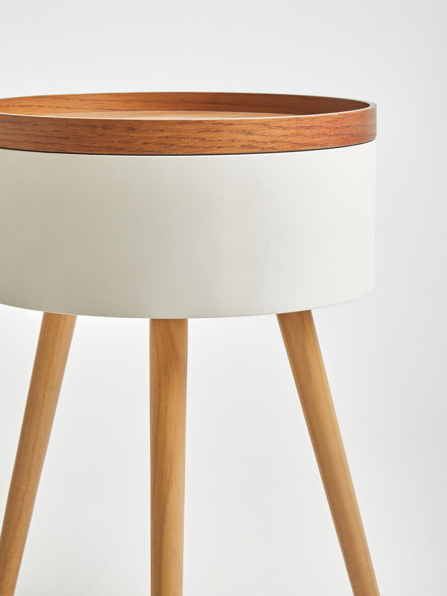 White Storage Round Side Table, Viborg