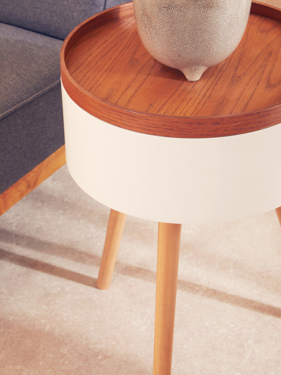 White Storage Round Side Table, Viborg