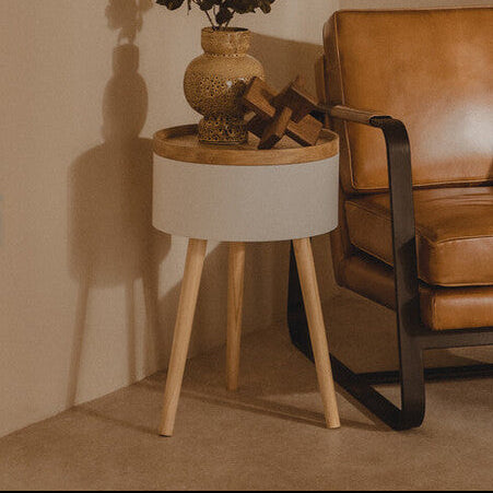 White Storage Round Side Table, Viborg