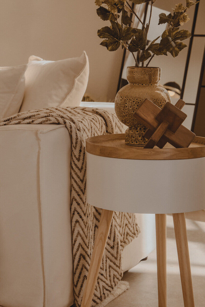 White Storage Round Side Table, Viborg