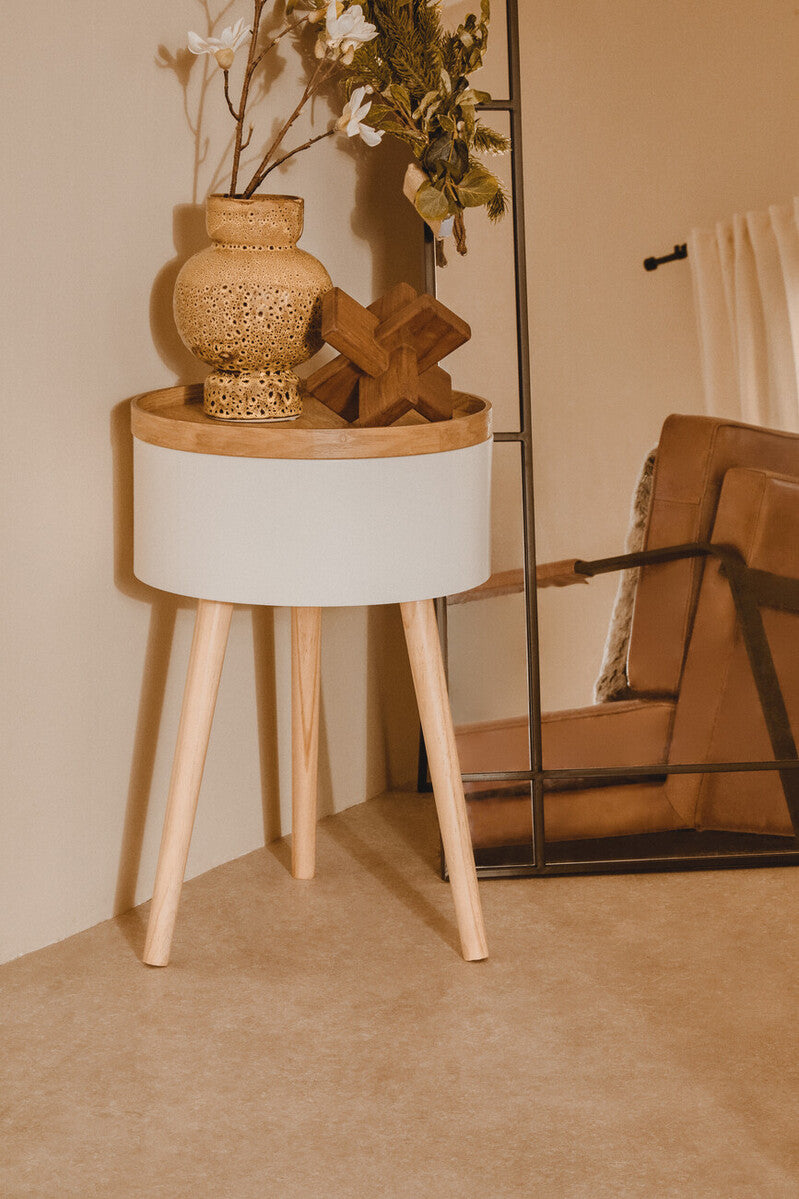 White Storage Round Side Table, Viborg