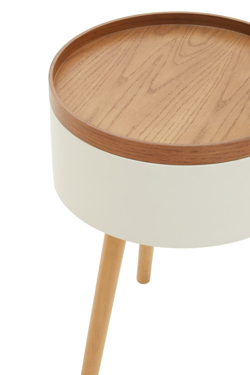 White Storage Round Side Table, Viborg