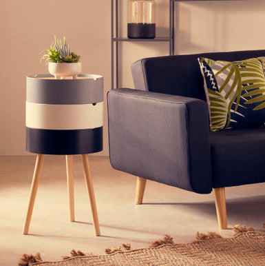 White, Grey and Black Three Tier Storage Side Table with Pine Wood Legs, Viborg