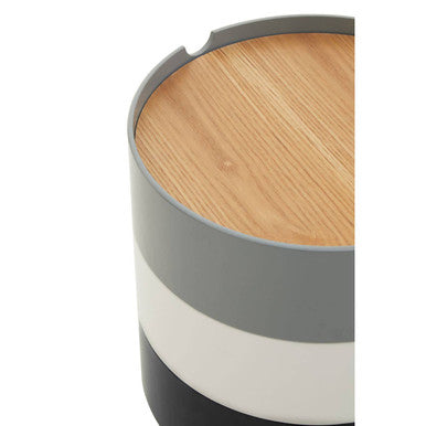 White, Grey and Black Three Tier Storage Side Table with Pine Wood Legs, Viborg