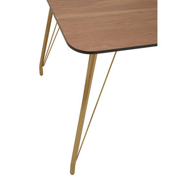 Natural Wood Effect Top Dining Table with Gold Hairpin Metal Base, Veneto