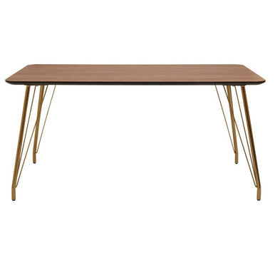 Natural Wood Effect Top Dining Table with Gold Hairpin Metal Base, Veneto