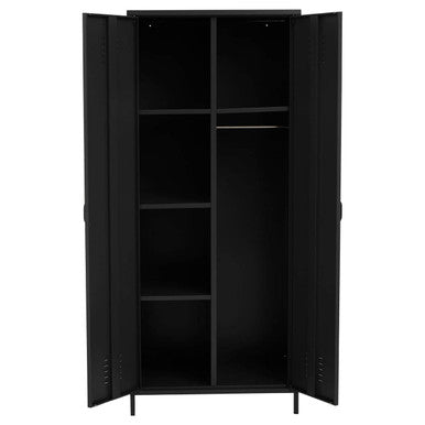 Academy Black Metal Two Door Locker Style Wardrobe with Hanging Rail