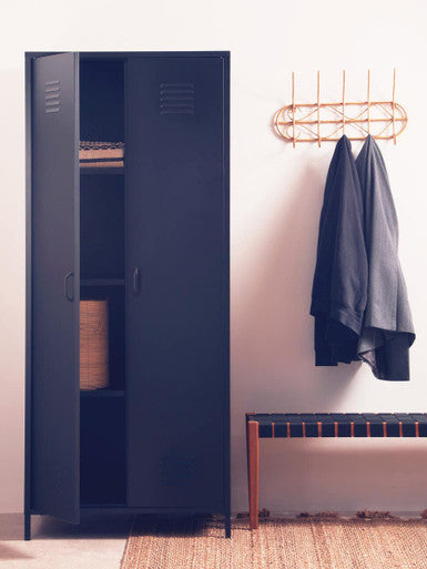 Academy Black Metal Two Door Locker Style Wardrobe with Hanging Rail