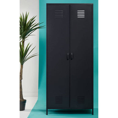 Academy Black Metal Two Door Locker Style Wardrobe with Hanging Rail