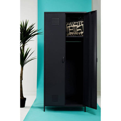 Academy Black Metal Two Door Locker Style Wardrobe with Hanging Rail