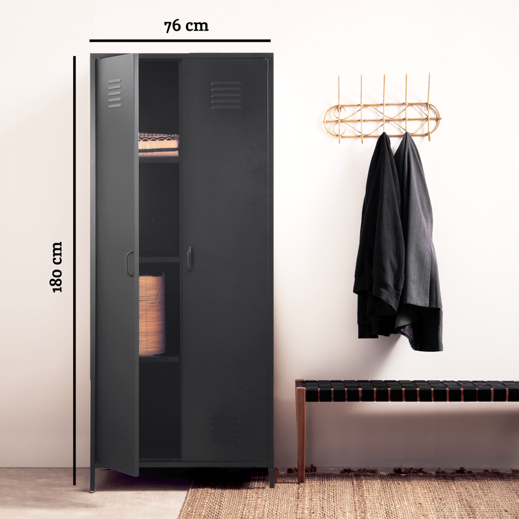 Academy Black Metal Two Door Locker Style Wardrobe with Hanging Rail