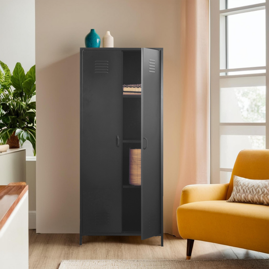 Academy Black Metal Two Door Locker Style Wardrobe with Hanging Rail