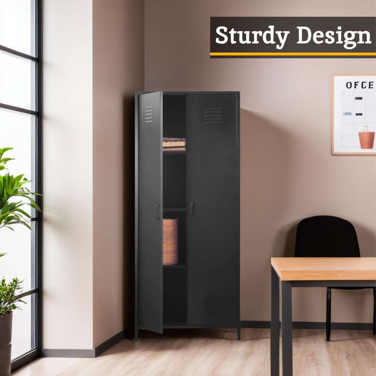 Academy Black Two Door Locker Style Wardrobe
