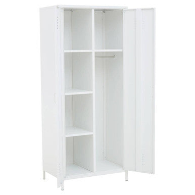 Academy White Metal Two Door Locker Style Wardrobe with Hanging Rail