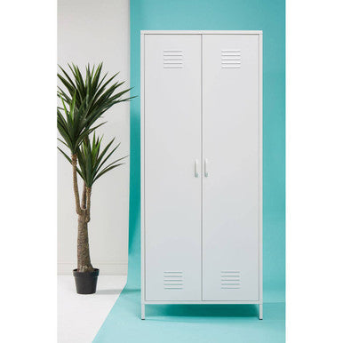 Academy White Metal Two Door Locker Style Wardrobe with Hanging Rail