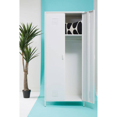 Academy White Metal Two Door Locker Style Wardrobe with Hanging Rail