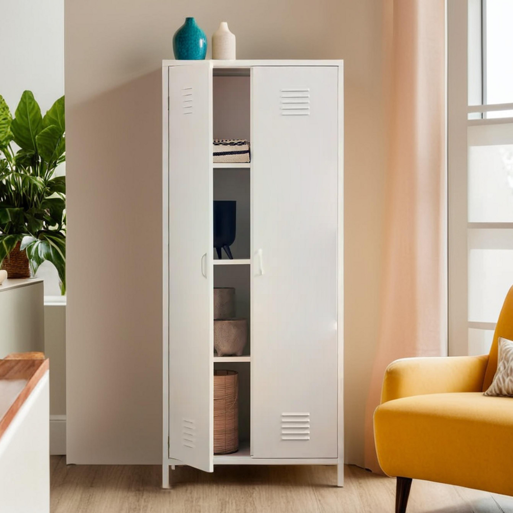 Academy White Metal Two Door Locker Style Wardrobe with Hanging Rail