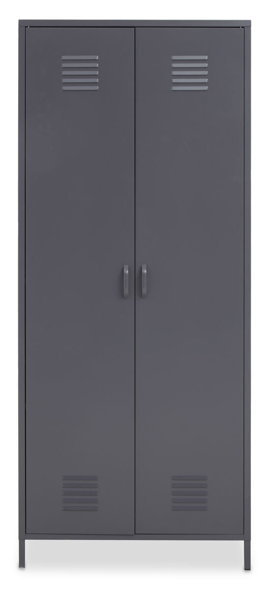 Academy Grey Metal Two Door Locker Style Wardrobe with Hanging Rail