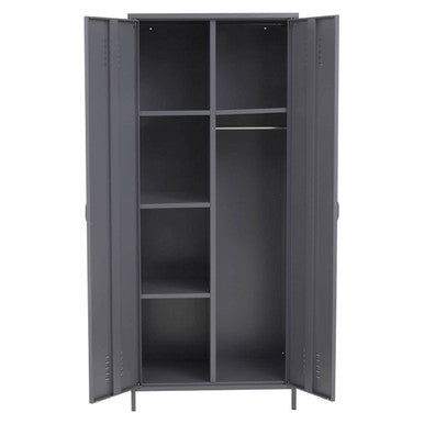 Academy Grey Metal Two Door Locker Style Wardrobe with Hanging Rail
