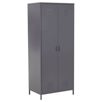 Academy Grey Metal Two Door Locker Style Wardrobe with Hanging Rail