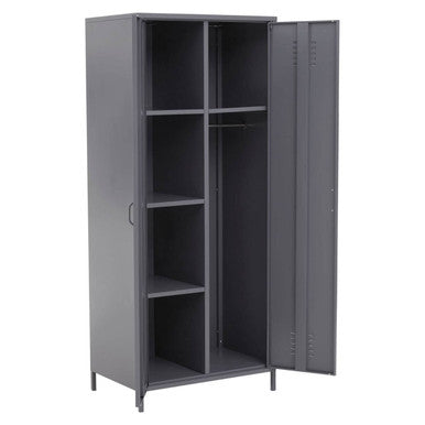 Academy Grey Metal Two Door Locker Style Wardrobe with Hanging Rail