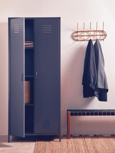 Academy Grey Metal Two Door Locker Style Wardrobe with Hanging Rail