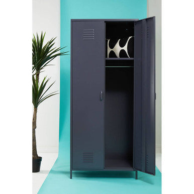 Academy Grey Metal Two Door Locker Style Wardrobe with Hanging Rail