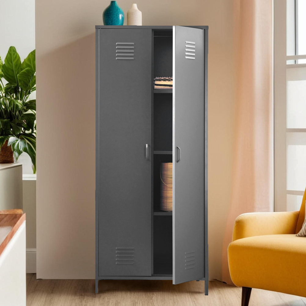 Academy Grey Metal Two Door Locker Style Wardrobe with Hanging Rail