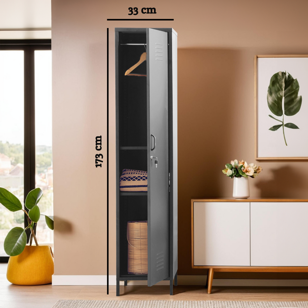 Academy Grey Metal Tall One Door Locker with Adjustable Shelves